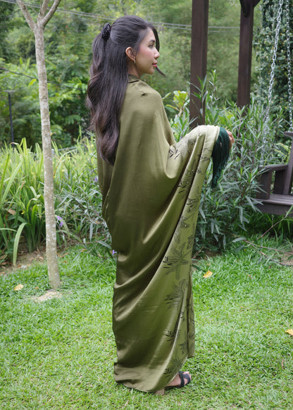 Asymetrical Olive Green Dress with Tassels