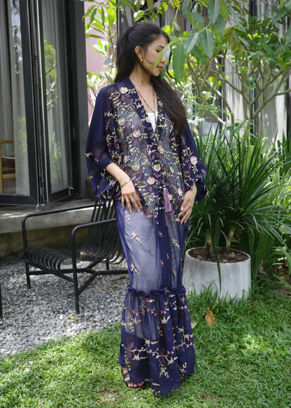 Multicoloured Chiffon Silk Outerwear with Tassels