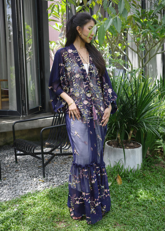 Multicoloured Chiffon Silk Outerwear with Tassels