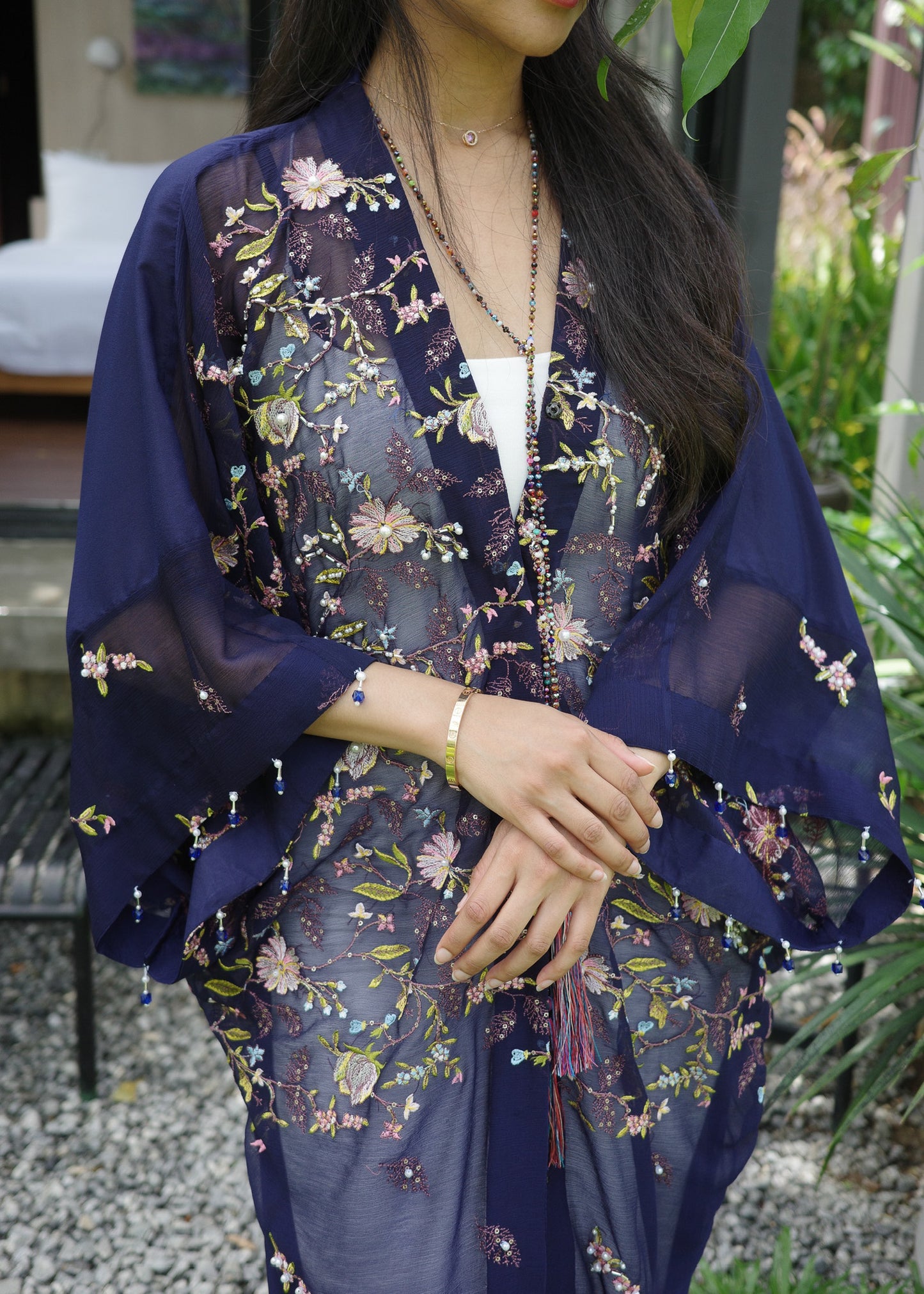 Multicoloured Chiffon Silk Outerwear with Tassels